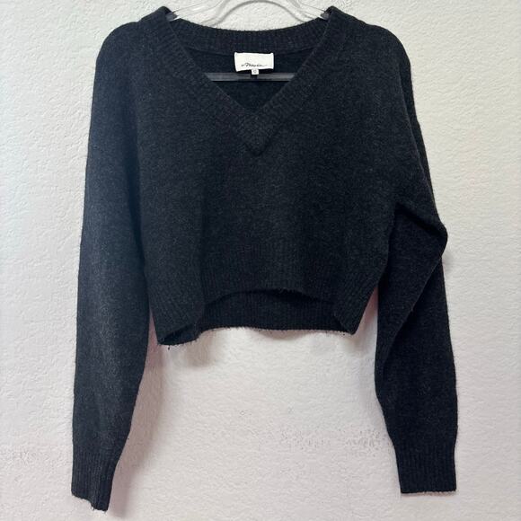 3.1 Phillip Lim Wool Yak Blend Knit V-Neck Crop Sweater Black Size XS - Picture 1 of 5